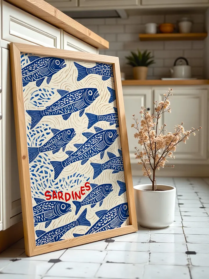 Sardines Print Sardine Tin Vintage Poster Retro Sardine Wall Art Fish Print Eclectic Wall Art Colorful Kitchen Art Maximalist Poster Digital