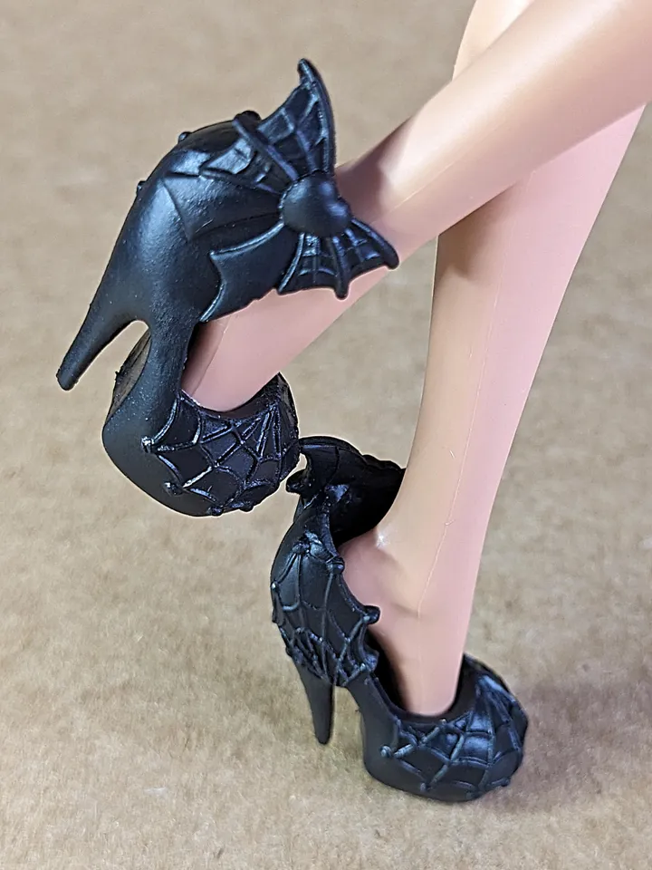 Black Halloween sandals with heels for 10.5 inch female dolls (MH, EAH)
