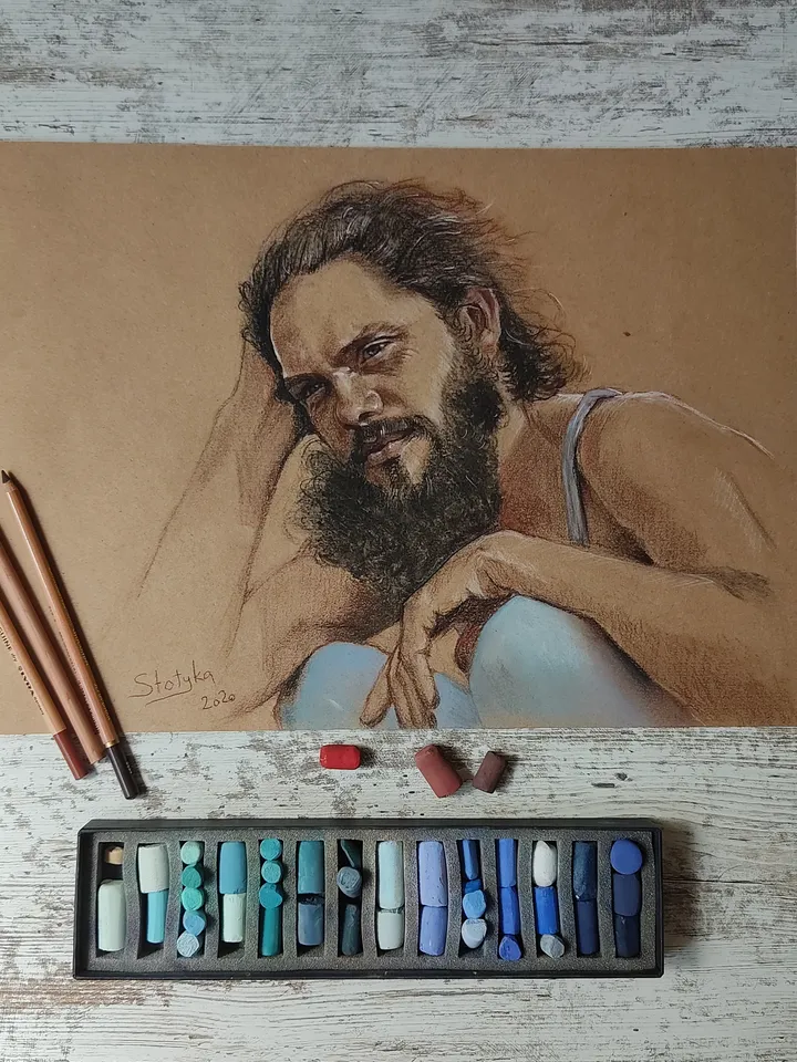 Portrait Of A Thoughtful Man. Original soft pastel painting.