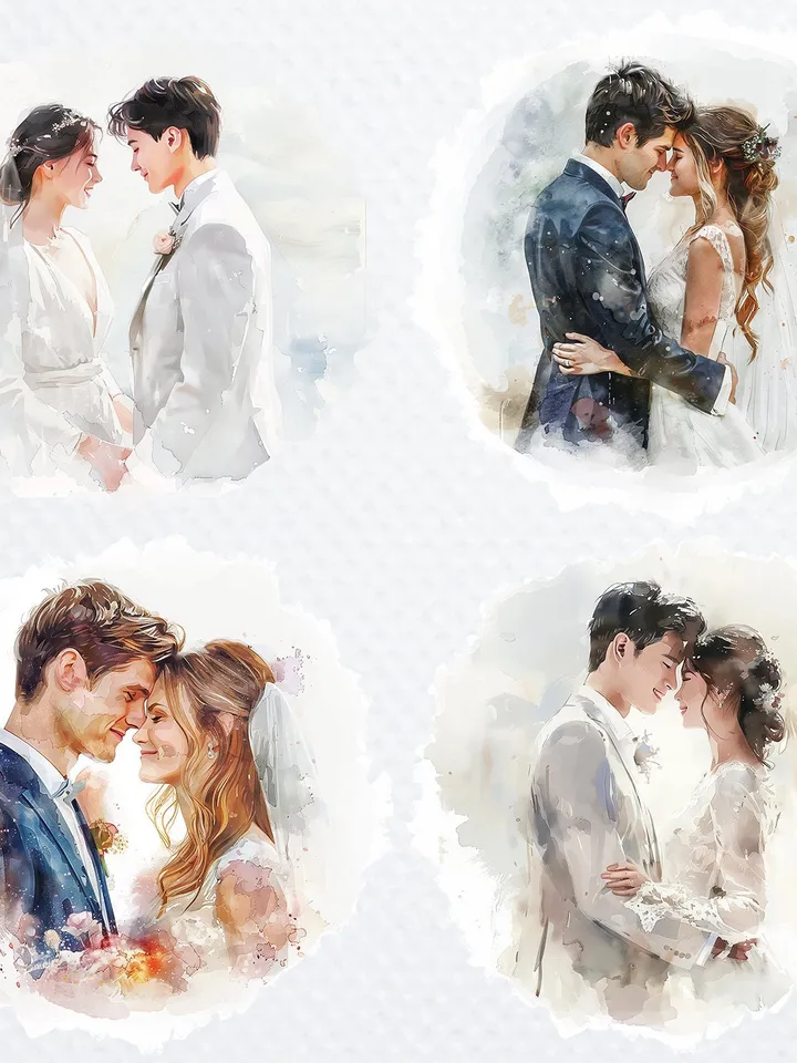 22 Wedding Couple PNG Bundle for Wedding Invitation, Printable Watercolor clipart for sublimation, Interracial couples PNG , junk journal