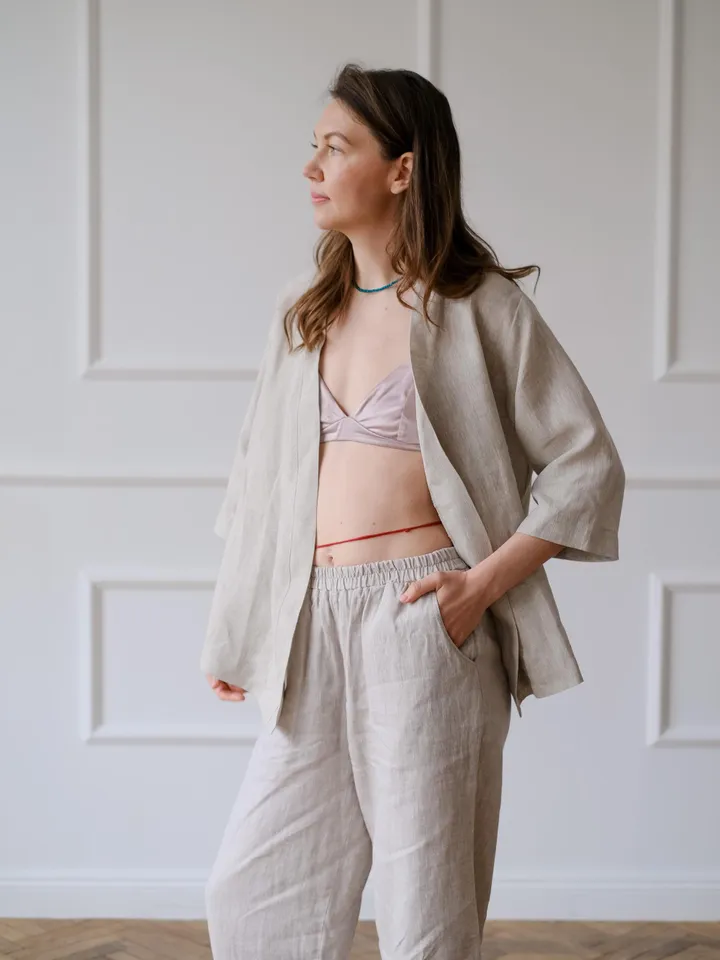 Linen suit - Kimono jacket with pants for women - Linen pants - Linen clothing womens