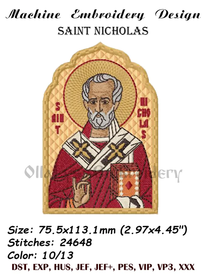 Saint Nicholas icon embroidery design