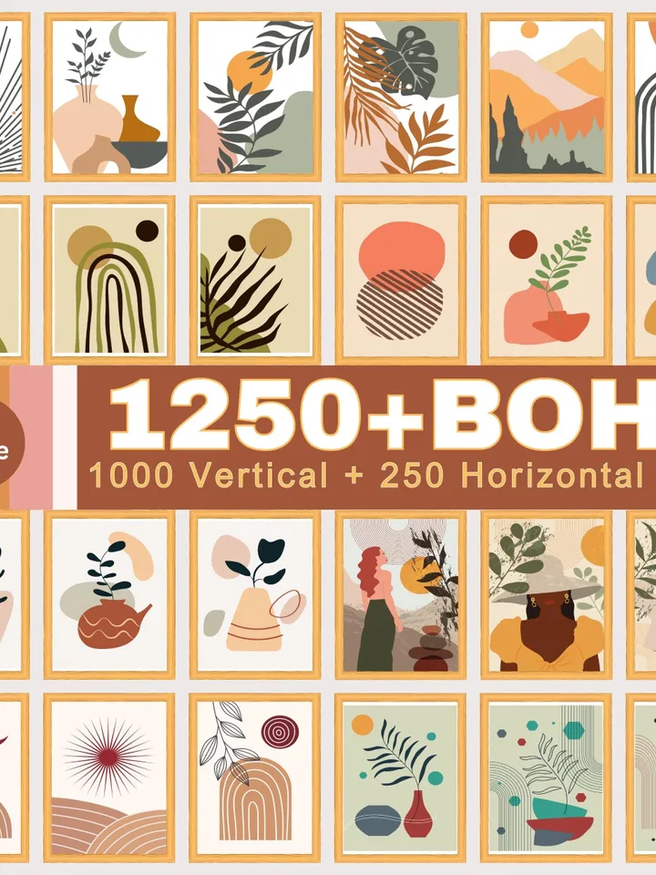 Boho Wall Collage Mega Bundle, Set of 1250+ Prints, Mid Century Art Prints, Abstract Poster Set, Printable Home Decor, Digital Download
