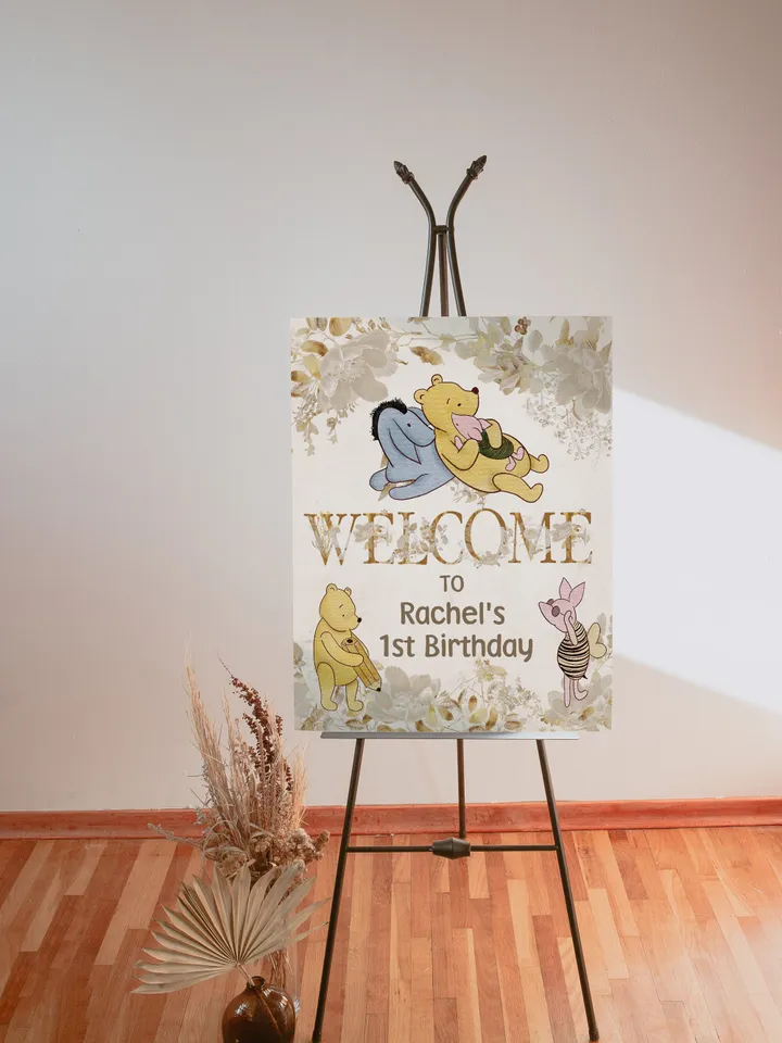 Welcome Banner Winnie Pooh Birthday Party; Winnie Pooh 1st Birthday; Editable Welcome Banner; Birthday Party Decoration Winnie Pooh flw12