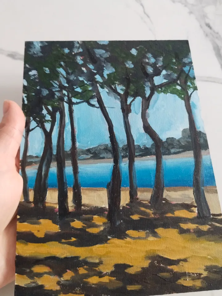 Landscape oil painting Trees in backlight Aquitaine coast Wall art
