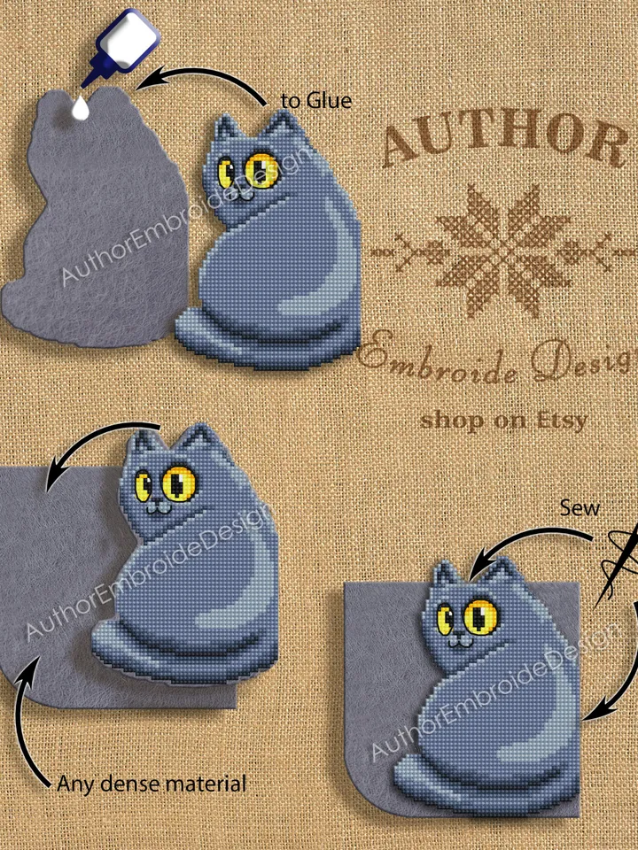 Funny cat Corner bookmark cross stitch pattern download PDF Cat cross stitch chart, Cat bookmark digital pattern PDF, Cat lover gift #B258