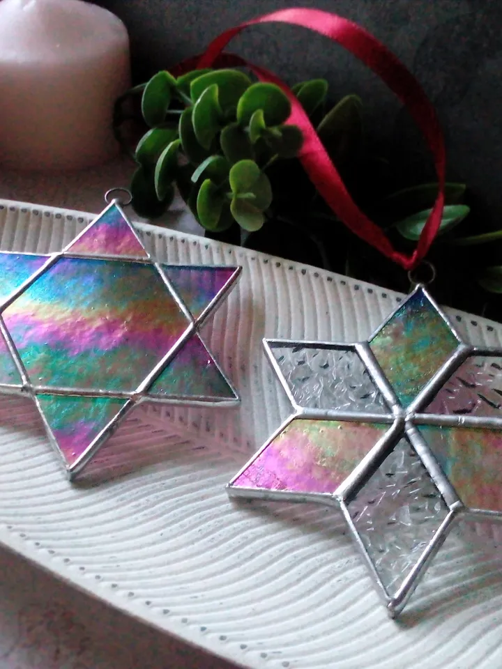 Set of 2 snowflake suncatchers, christmas ornaments, Christmas decorations, Xmas tree star, new year tree toy