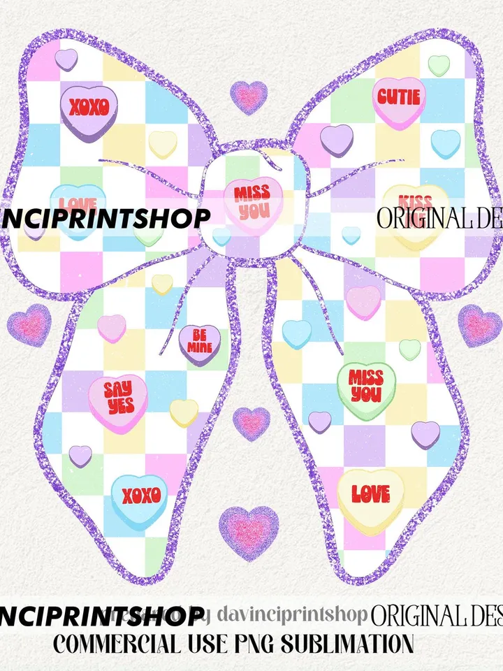 Valentines Candy Heart Bow png, Valentines Coquette Bow png, Cute Valentines png, Valentines Day png, Valentines Shirt png, Coquette bow png