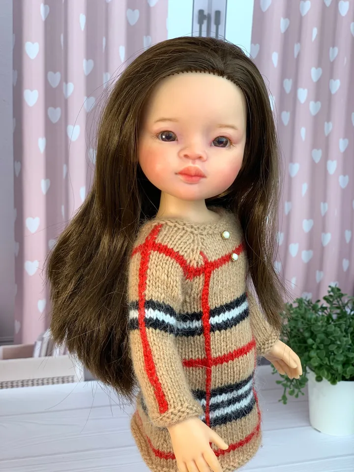 Сheckered Вress for Paola Reina doll KNIT PATTERN tutorial Boneka 12-13 inch doll, Ruby Red Siblies, Les Cheries 32 cm PDF eng