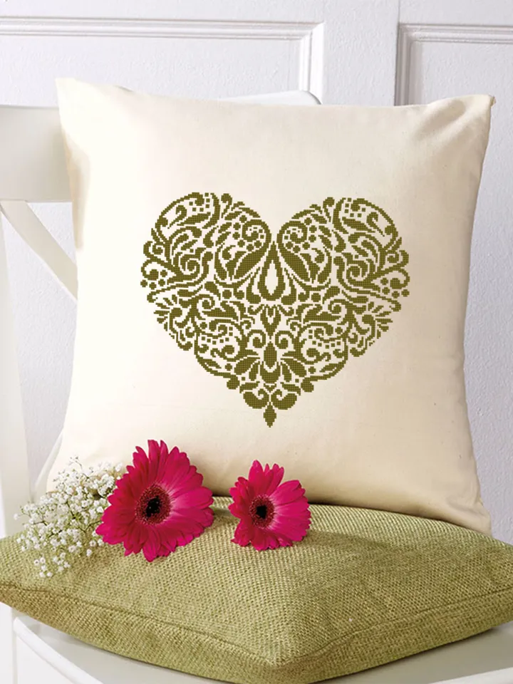 Floral heart cross stitch pattern PDF download Heart mandala cross stitch chart, Monochrome heart ornament cross stitch, Home decor #M229