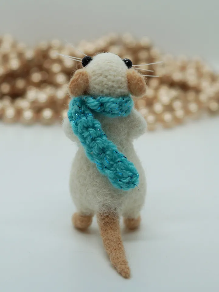 William the mouse, miniature needle felted mouse in a blue scarf, Christmas gift, made to order