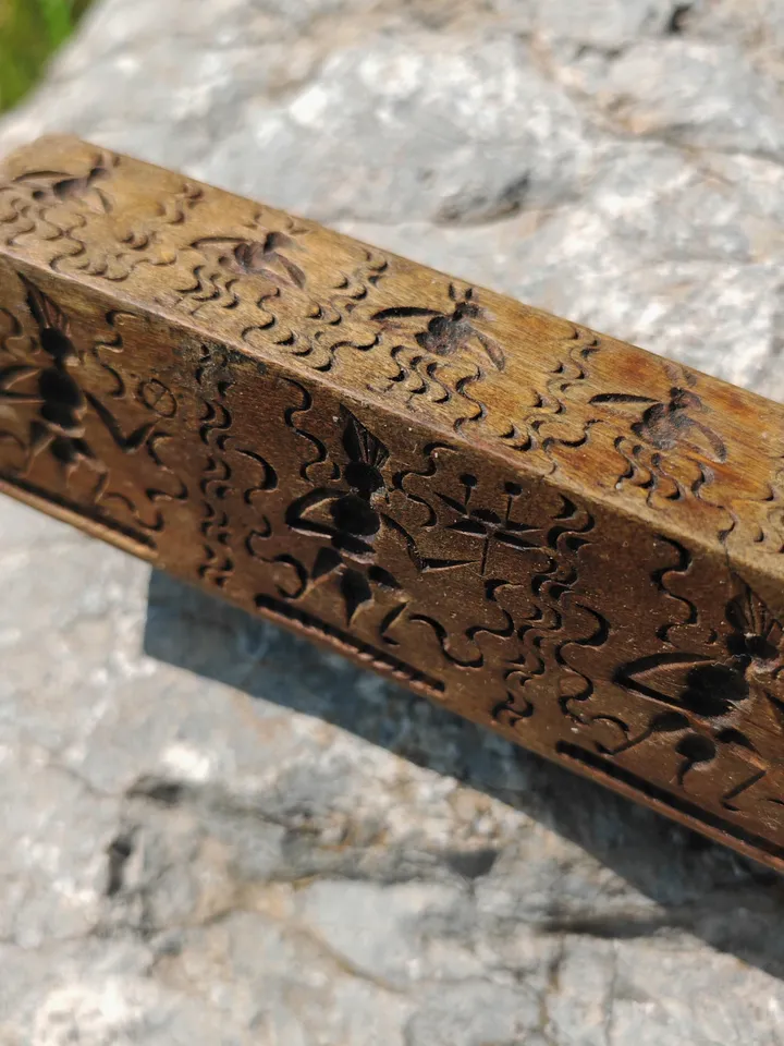 Gandhanra Antique Tibetan Buddhist Zanpar Wooden Mold Stick,Dharma Ritual Plate,Intricately Carved Esoteric Ritual Objects and protectors