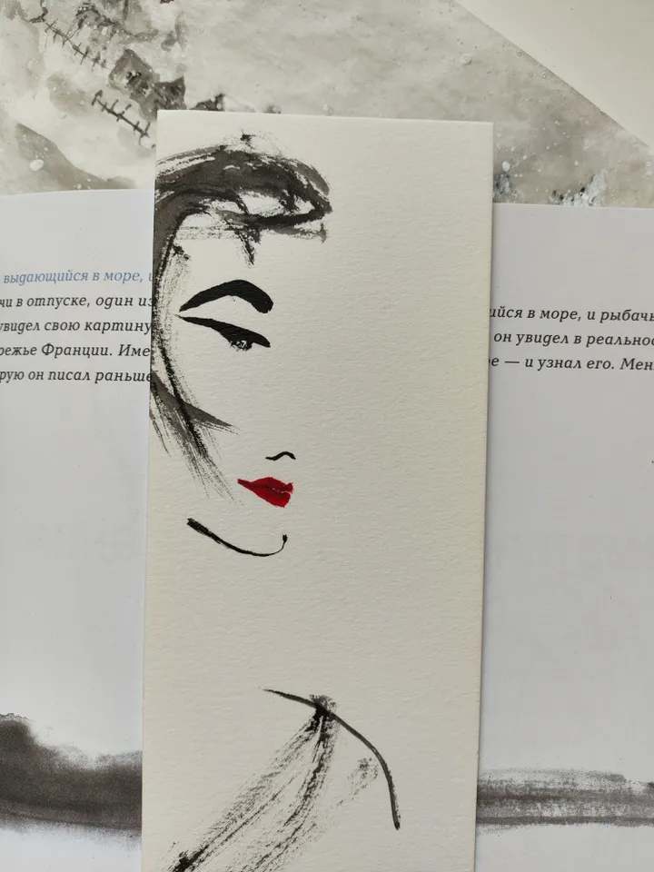 Handpainted bookmark.Original art.Man