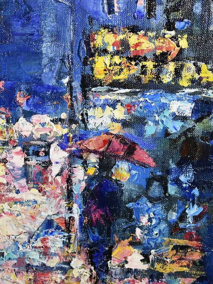 New York Painting Rainy Street Original Art NYC Artwork Umbrella Girl