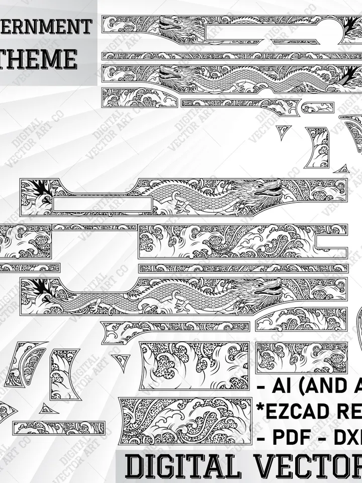 Colt 1911 Government Dragon Vector art laser engraving file.Engraving Firearms Dragon Vector  Designs,Svg,ai,dxf