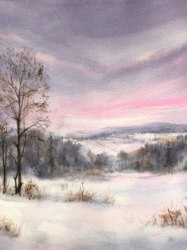 Winter Landscape Original Painting Winter Watercolor Painting