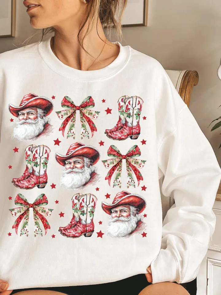 Howdy Christmas PNG Bundle Coquette Bow Western Cowgirl Cowboy Christmas Tree Cookies Presents Girly Trendy Shirt Designs Sublimation