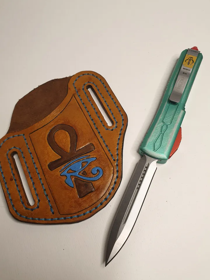 knife sheath, leather knife guard, knife pouch, knife and sheath, custom knife sheath, edc knife,customized handmade, ankh, leather sheath.