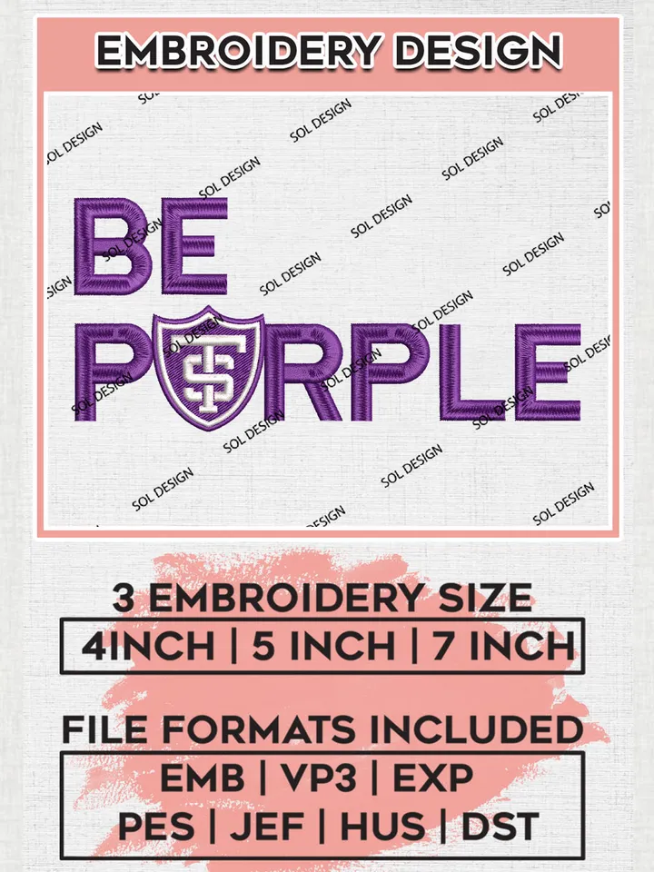 NCAA Be Purple Team Logo Embroidery Design Files, NCAA St Thomas Minnesota Tommies Machine Embroidery, NCAA Teams, Game Day, 3 sizes, NCAA Machine embroidery designs, Digital Download