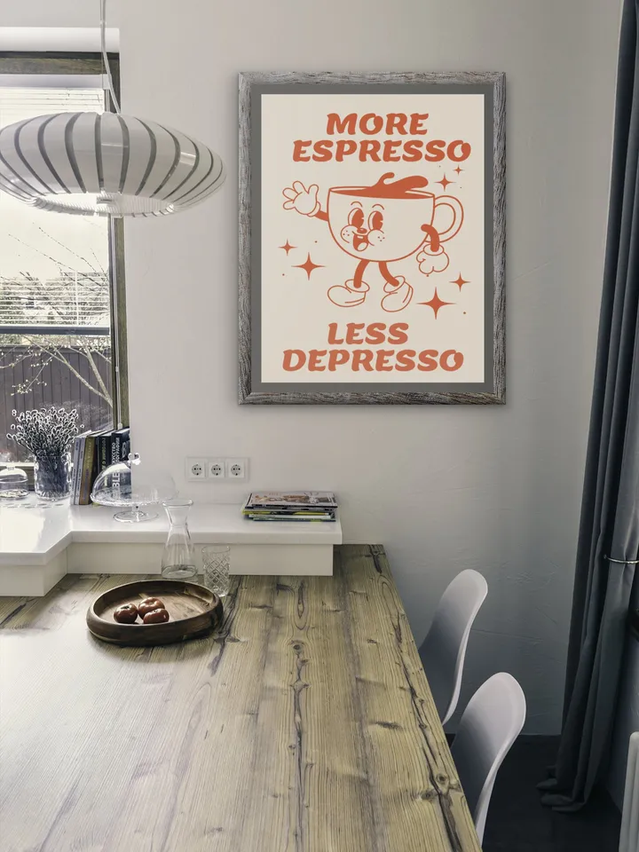 Espresso Digital Wall Art, Coffee Lover Art Print, More Espresso Less Depresso Print, Retro Coffee Quote Print, Trendy coffee poster