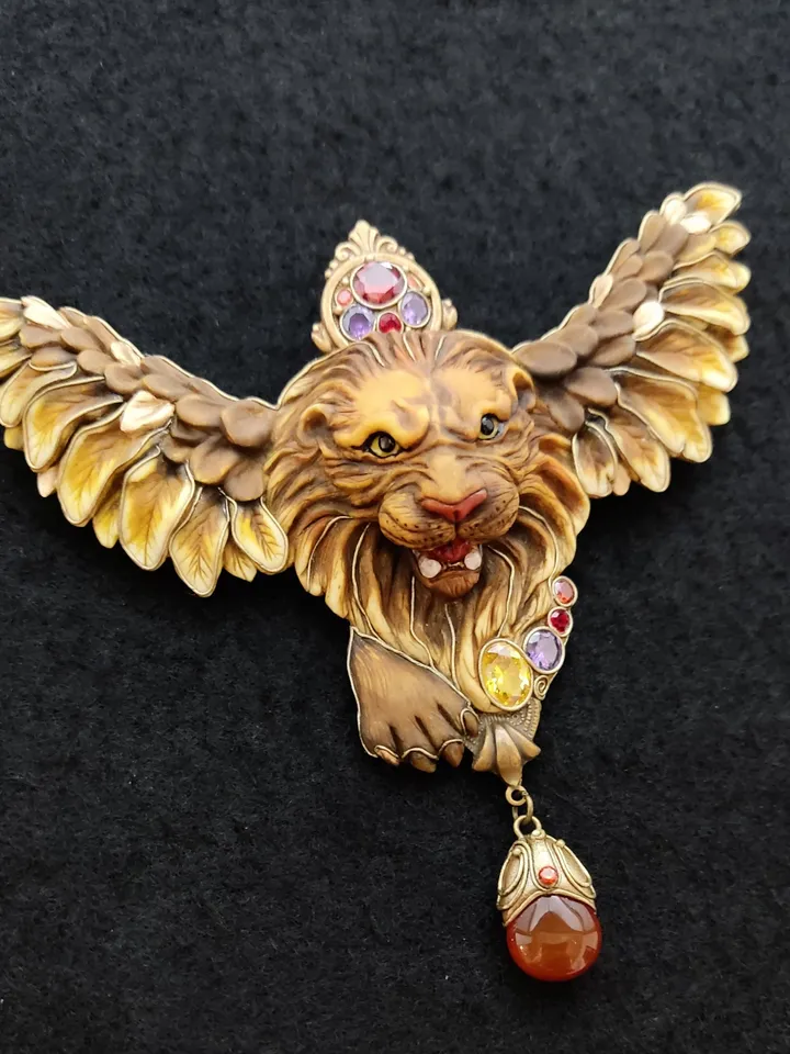 Saint Mark Lion brooch, Lion of Venice brooch, Winged Lion Jewelry, Lion brooch