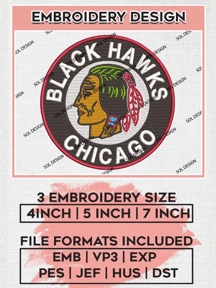 NHL Chicago Blackhawks Round Logo Embroidery Files, Chicago Blackhawks Team Embroidery Designs, NHL Embroidery Designs, NHL Machine Embroidery Designs, Digital Download