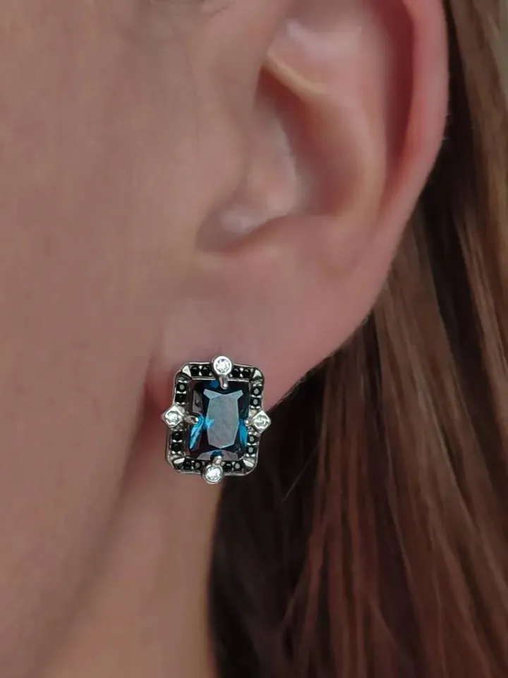 Earrings, silver 925, with London topaz, cubic zirconia and crystals