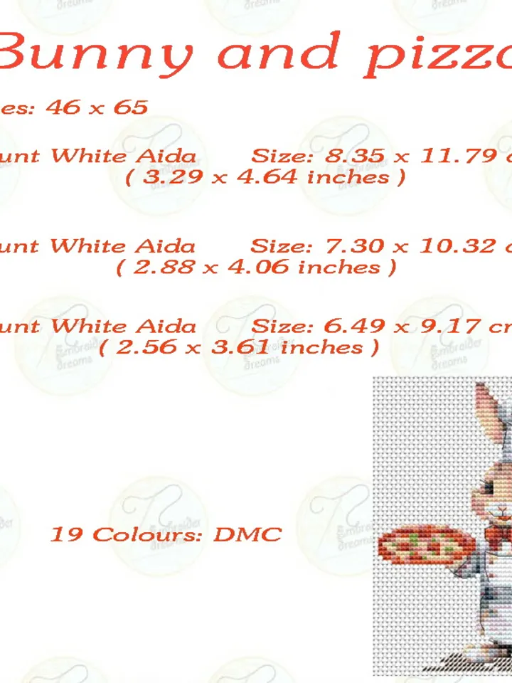 Bunny and pizza pattern pdf cross stitch, small design easy embroidery DIY, art 1