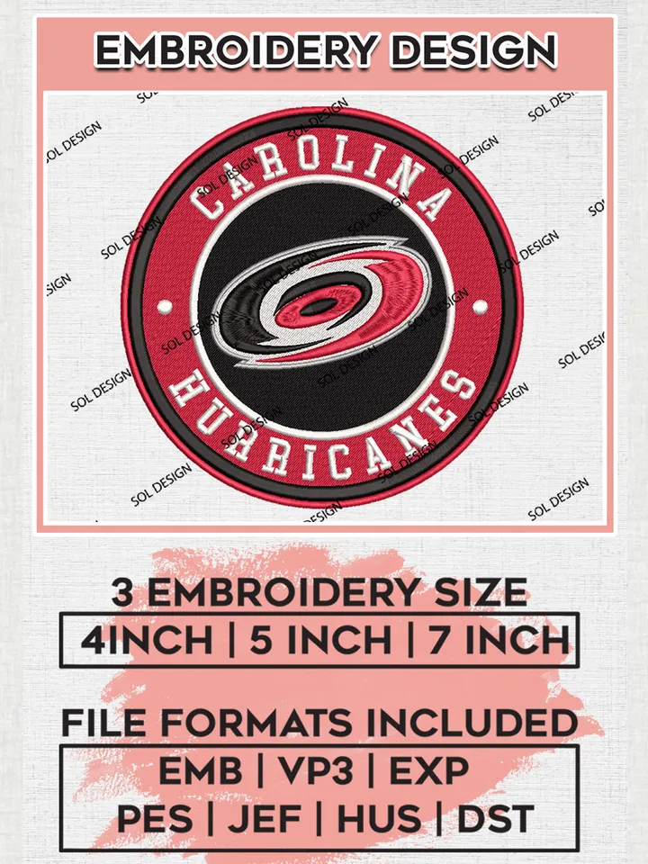 Carolina Hurricanes Circle Logo Machine Embroidery Files, NHL Carolina Hurricanes Embroidery Designs, NHL Hurricanes Logo, NHL Embroidery Designs, Digital Download