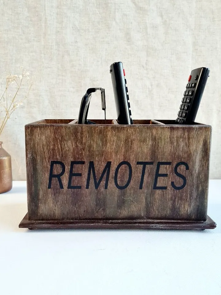 Farmhouse remote holder Remote control holder with grey felt bottom inside