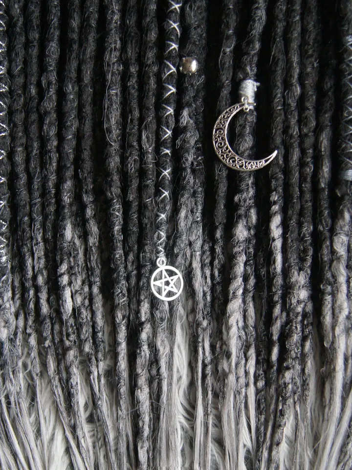 Synthetic Black Dreadlock Extensions With Gray Ends Double or Single Ended DE SE Fake Dreads Witch Hair 20 inches