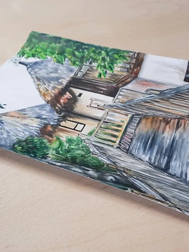 Original watercolor painting Tropical landscape House painting Wall art decor
