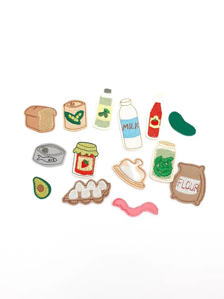 ITH Felt Groceries Embroidery Design Set, Play Food Milk Bread Jam Pattern, 4x4 Hoop Digital File