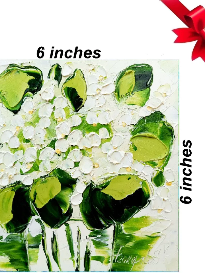 Lily of valley art Original Oil Painting Flowers Wall Art Still Life Floral Moody Oil Painting Flowers Artwork Classic Painting 6 x 6