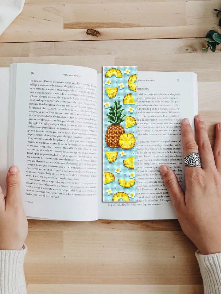 Bookmark pineapple cross stitch pattern PDF download Tropical fruit cross stitch chart, Digital bookmark pattern, Pineapple design #B139