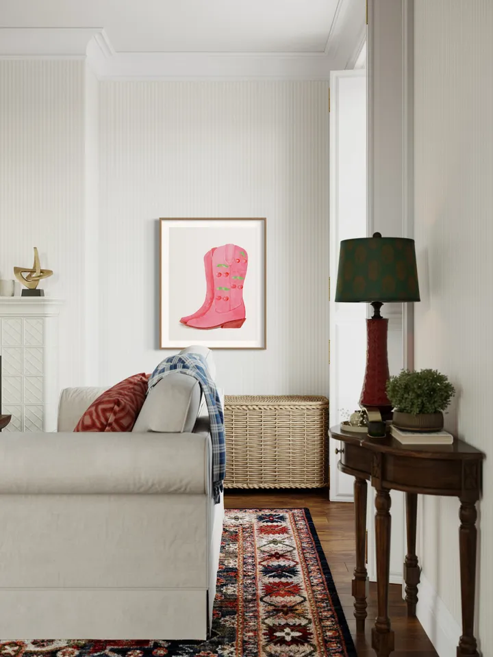 Pink Cowgirl Boots, Preppy Wall Art, Western Home Decor, Retro Girly Wall Art, College Dorm Decor, Gift For Her, Trendy Wall Art, Pink Print