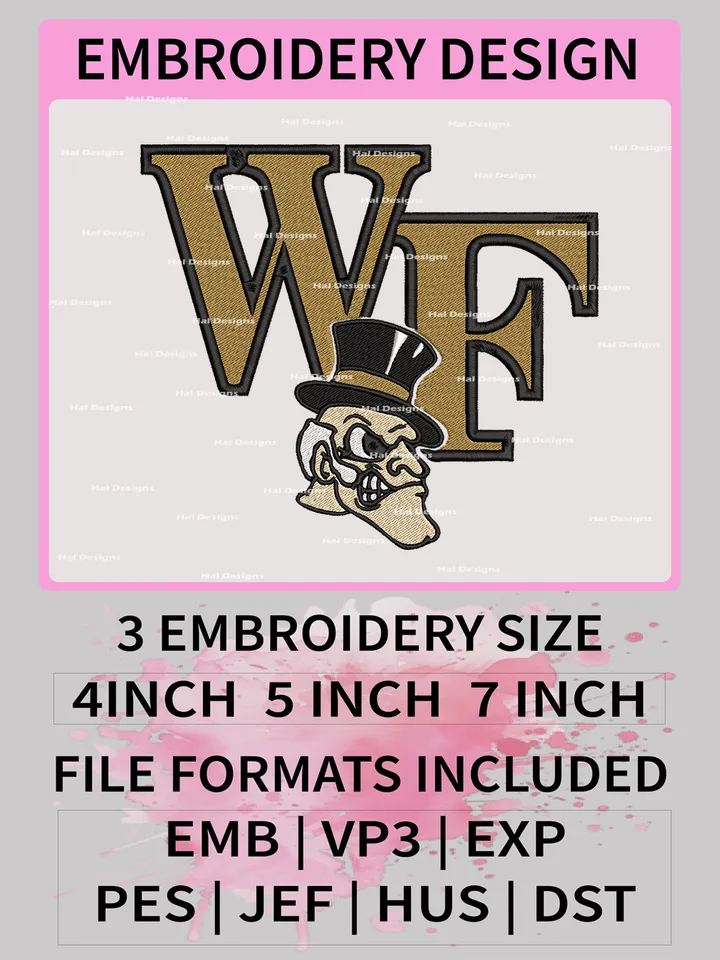 NCAA Wake Forest Demon Deacons Embroidery File, 3 Sizes, 6 Formats, NCAA Machine Embroidery Design, NCAA Logo, NCAA Teams