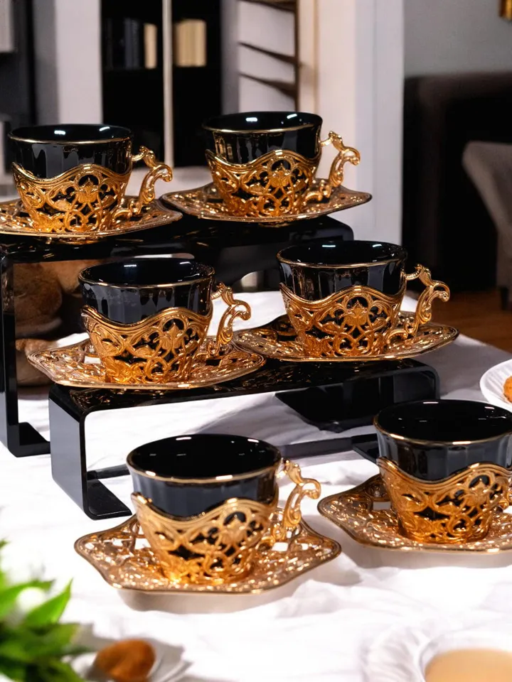 Princess Tea Cups and Saucers 6 Cups and 6 Coasters 90 ml | Tea Cups Saucers Set | Porcelain Set | Elegant Teaware | Gift For Tea Lovers