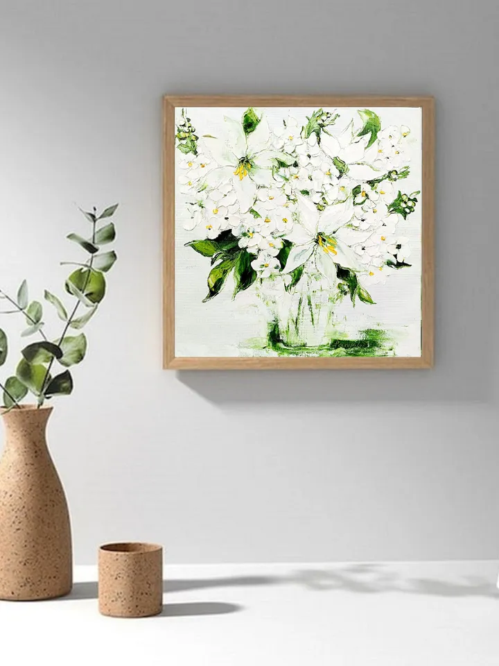Hydrangea Painting Lily Original Art Impasto Painting Flower Painting 12x12 Flower in vase art