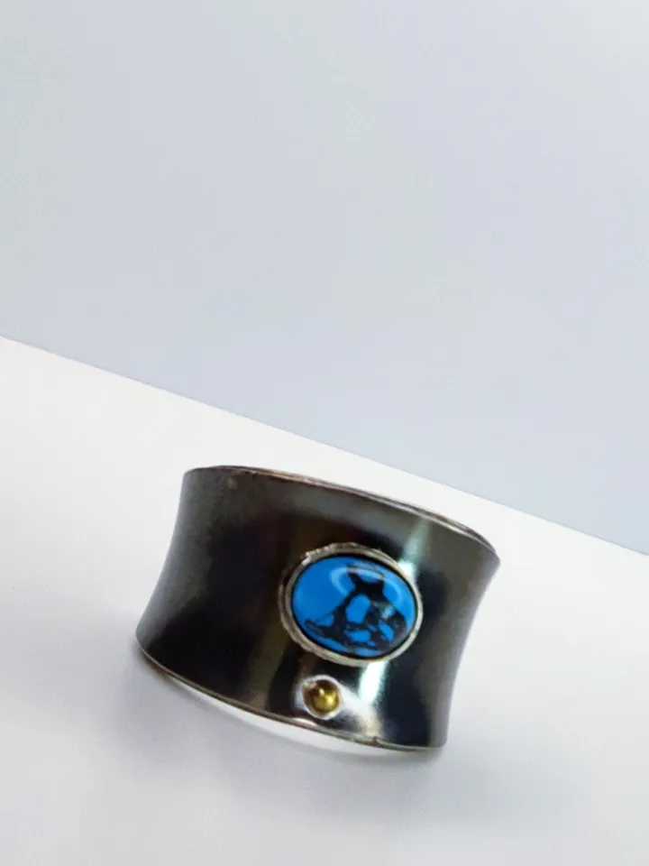 Designer ring with natural turquoise