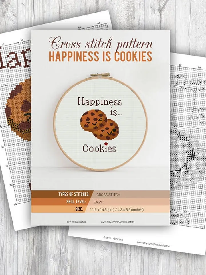 Cross stitch pattern Happiness is Cookies Cross stitch pattern Quote Sweets Cookie Food Happy PDF Format Instant Download Home decor Modern