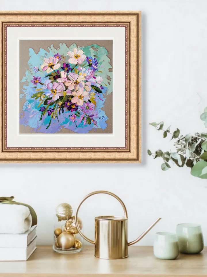 Floral painting Flower Original Art 10 by 10 inches impasto artwork oil painting art by Natalia Plotnikova