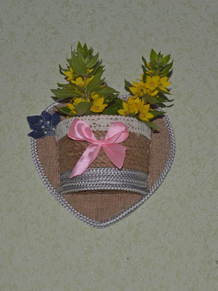 wall mounted flower pot for dry indoor flowers made of jute rope