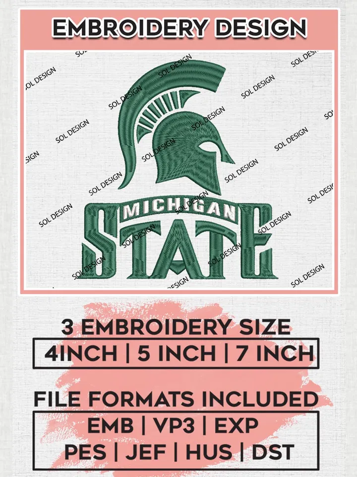 NCAA Michigan State Team Logo Machine Embroidery Design, NCAA Michigan State Spartans Team Design Design files, NCAA Team Embroidery Designs, NCAA Machine Embroidery Designs, Digital Download