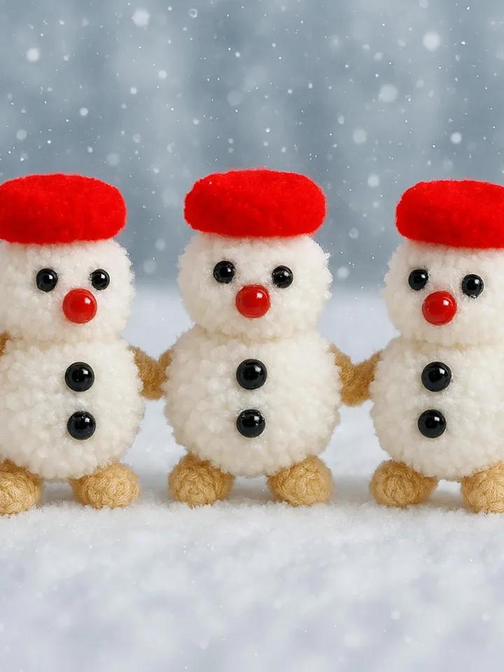 Pom Pom Snowman DIY Craft Pattern, Easy Snowman Tutorial for Winter Decorations, Handmade Christmas Ornament Gift