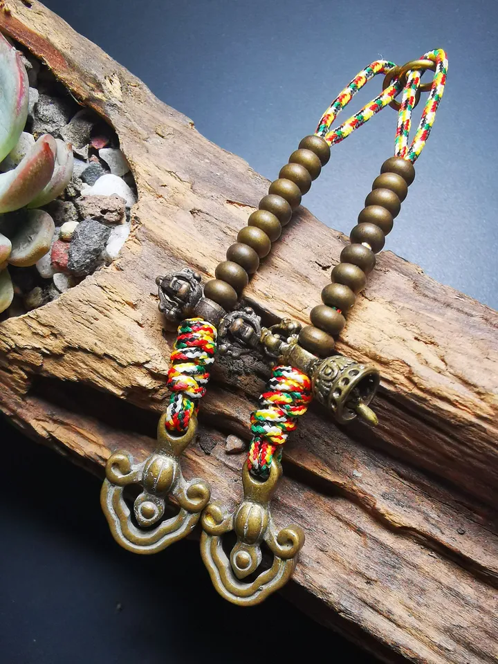 Gandhanra Handmade 5mm Tibetan Buddhist Mala Counters,Prayer Bead Counters, Carved with Dorje and Vajra / Kartika and Kila,Made of Brass