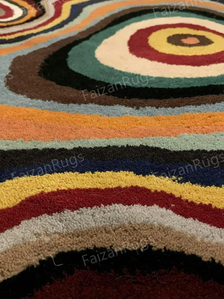 Buy Irregular Throw Rug Illusion Pattern Hand-Tufted 100% Wool Handmade Area Rug for Home, Bedroom, Living Room, Kids Room, Custom Rug