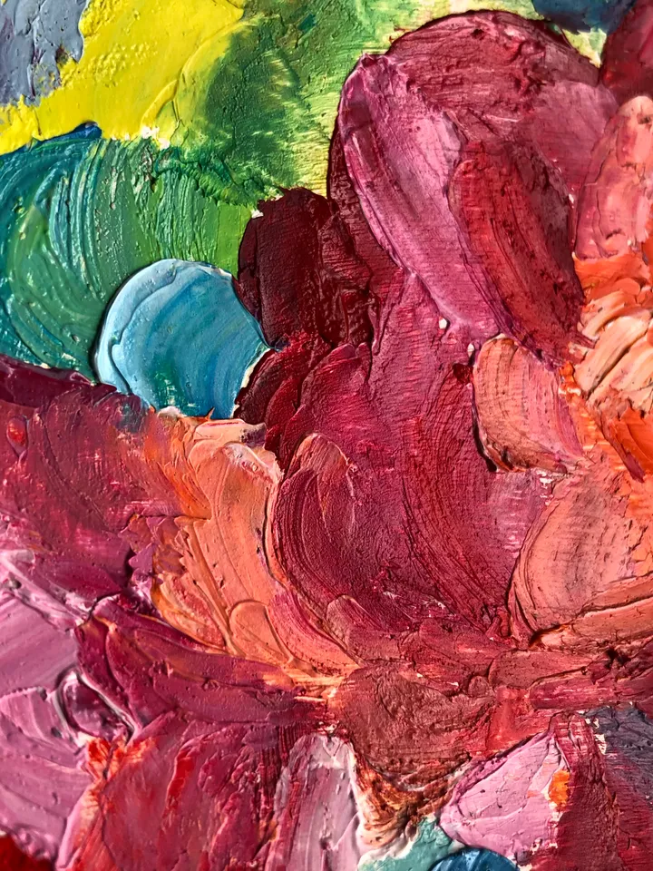 Bright flowers modern impasto painting original oil painting wall art painting 6 x 6 inches