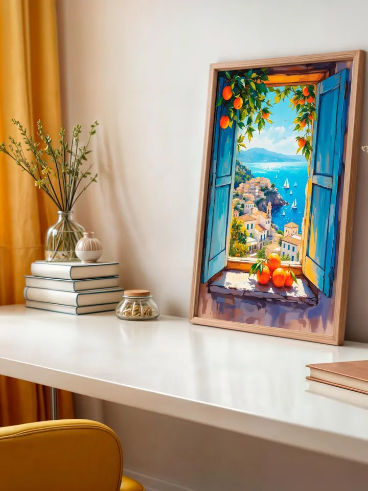 Open Window Henri Matisse Style Poster Coastal Orange Tree View Mediterranean Boats Fauvism Art Print Digital Wall Decor Digital HMS3