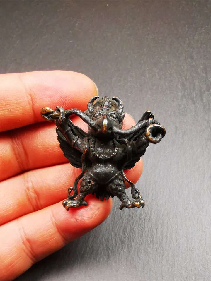 Gandhanra Antique Tibetan Buddhist Amulet Pendant,Garuda,Garula,Suparna,Golden-winged Bird,Made of Thokcha, 1.57"